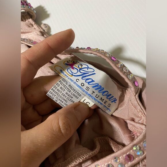 Glamour solo dance costume blush mauve rhinestone bling 2 piece stoned LC child - Picture 6 of 10